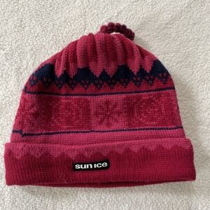 Vintage 90s Sunice Beanie Pink Fair Isle Nordic Snowflake Knit Tassel Hat Canada
